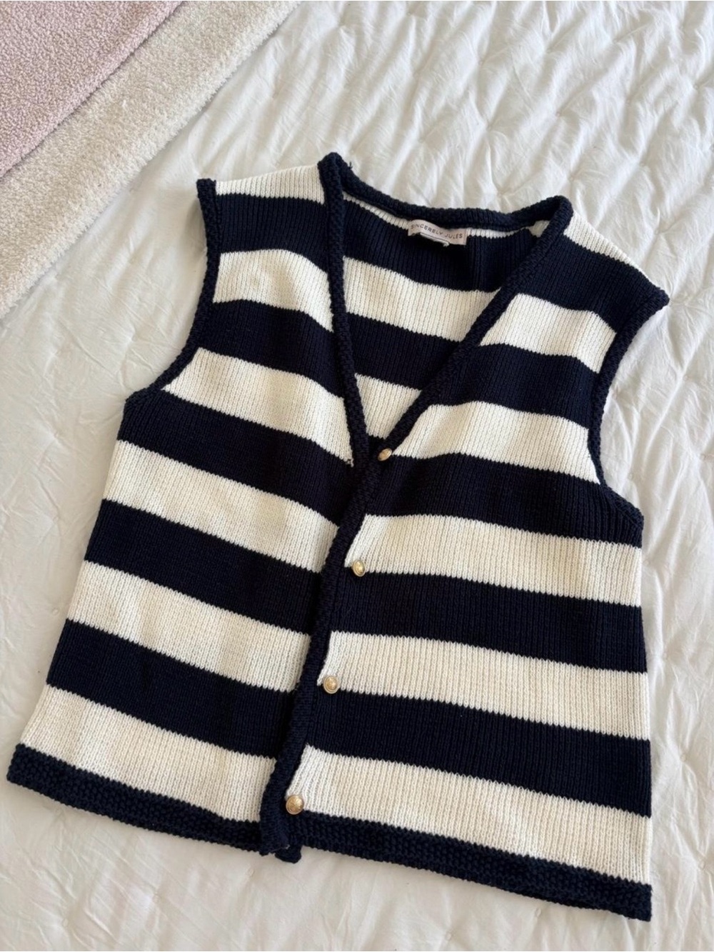 Sincerely Jules Navy and White Striped Knit Vest